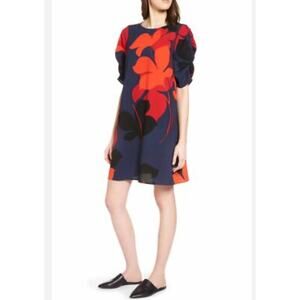 HALOGEN Floral Print Ruched Sleeve Shift Dress | Large Petite | Versatile Staple